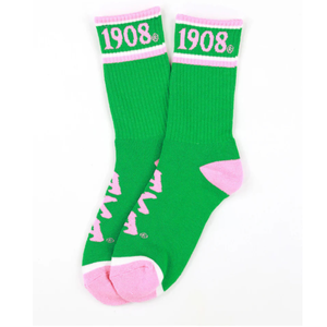 AKA 1908 Crew <b>Socks</b> Green White Pink Ribbed Cotton Blend Sports Casual Mid Calf Soft Breathable Daily Comfort - Product Image 1