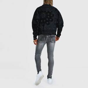 Veste en jean pour homme style américain, en denim délavé, avec doublure polaire en coton et motif sculpté montagne, pour l'hiver - Product Image 5