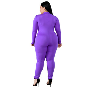 Mono morado con bloques de color para mujer, manga larga, cintura alta, cremallera frontal, ajuste ceñido, ropa de club, elastano, poliéster - Product Image 2