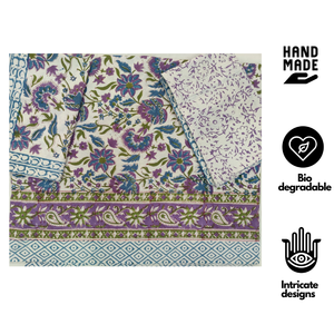 Jaipur Hand Made <b>Block</b> Printed Intricate Floral Bedsheet Set 3 PC King Size 100% Cotton 200TC Machine Washable Soft Durable - Product Image 2