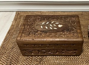 Low Cost Handmade Wooden Treasure <b>Box</b> for Precious Keepsakes, Jewelry, Coins and <b>Memories</b> with Artistic Carved Design - Product Image 5