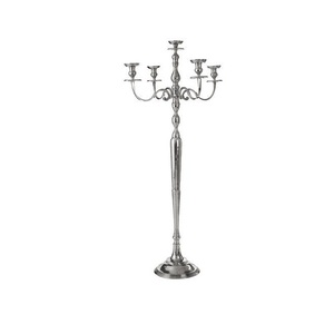 Elegant 5-Arm Silver Aluminum <b>Candelabra</b> Tall Floor Standing Candle Holder Polished Metal Wedding & Event Centerpiece Home Decor - Product Image 6