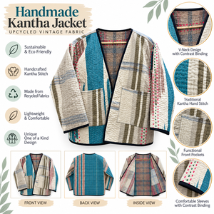 Vestes brodées en patchwork Kantha recyclé faites à la main, style bohème vintage, en sari matelassé, manteaux bomber, vente en gros - Product Image 6