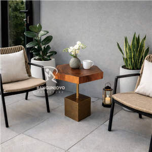 Mesa de Centro Moderna Minimalista con Tapa de Madera de Suar y Patas de Hierro, Duradera y Ecológica, Hecha a Mano para Terrazas del Hogar - Product Image 2