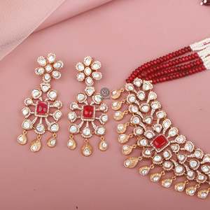 Ahana Polki Designer Gold-Plated Zircon Choker & Earring Set for Bridal Wedding - Product Image 1
