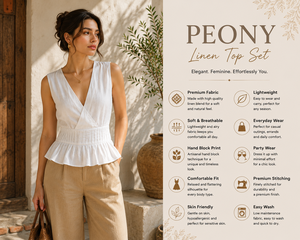 Conjunto de Dos Piezas Personalizado al por Mayor para Mujer, Lino/Algodón Tejido, Top Peplum sin Mangas con Cuello en V y Pantalones Anchos a Juego, Casual, Verano, Playa - Product Image 6