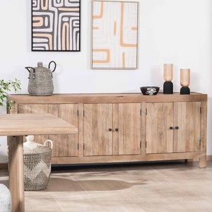 Vandana Crystal Structure 200cm solid mango wood <b>sideboard</b> with sandblasted finish and 6 doors Maestro - Product Image 2