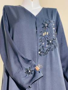 Black <b>Long</b> Sleeve Abaya Beaded Embroidery Floor Length Modest <b>Dress</b> <b>for</b> Women Prayer Wedding Daily Wear - Product Image 3