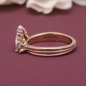 Bague en Morganite à coupe demi-lune, or rose/jaune et blanc 18 carats, avec halo de diamants, pour femme, fiançailles, mariage, bijoux fins - Product Image 4