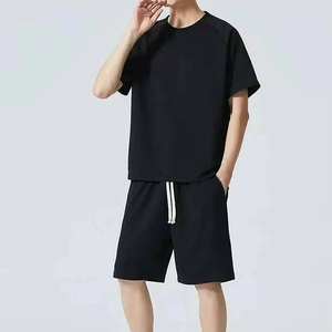 Ensemble de vêtements de sport décontractés pour hommes, vintage, écologiques, à manches courtes, col rond, t-shirt et short, deux pièces, été - Product Image 1
