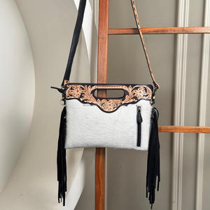 Sac à main à bandoulière en cuir de vachette pour femmes Bandoulière détachable Poignée supérieure Fermeture à glissière Sacs en cuir usinés à la main à la mode - Product Image 5