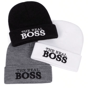 Custom Embroidered Bold Text Beanie <b>Hat</b> <b>Winter</b> Warm Acrylic Knit Cuffed Skull Cap Minimalist Slogan Unisex Beanie OEM Wholesale - Product Image 1