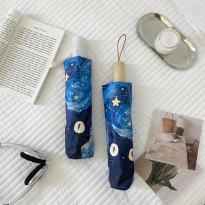Van Gogh's Cute Cat Cartoon Manual Folding <b>Umbrella</b> for Women & Children Party Use Portable Dual-Use Sunshade with UV Protection - Product Image 4