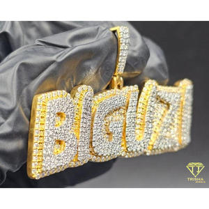 Lab Grown Diamond " BIGUZI " <b>Letter</b> Pendant Iced Out Hip Hop Necklace Bling Chain Luxury Statement Jewelry Gift - Product Image 5