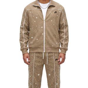 Chándal de terciopelo con pedrería premium para hombre, sudaderas con cremallera y joggers personalizados, proveedor de moda urbana - Product Image 4