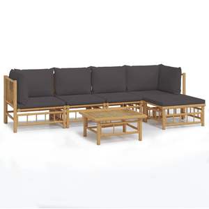 Ensemble de salon de jardin gris foncé avec modules en bambou naturel et polyester, mobilier d'extérieur modulaire - Product Image 2