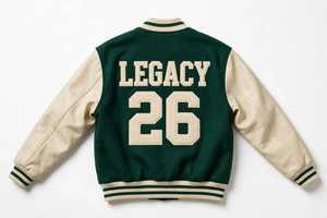 Men's Green Varsity Jacket Color Block for Sleeve Zipper Closure Turn-down Collar Badge Logo Windproof Front Sporty - Product Image 2