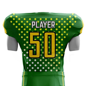 Uniforme de Fútbol Americano Verde con Patrón de Puntos Amarillos, Número 50, Jersey y Pantalones Sublimados Ajustados para Hombres Adultos - Product Image 5