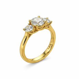 Anillo de Diamantes Redondos de Tres Piedras de Oro Puro de 14K y 18K con Certificado IGI, Anillo de Compromiso, Anillo de Promesa, Regalo de Aniversario de Bodas - Product Image 1