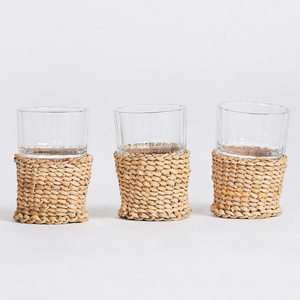 Vintage Coffee Mug Holder champagne Glass Stand Cover Holders Rattan <b>Wrapped</b> Beverage Cup and Jug Set - Product Image 1