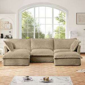 Divano componibile a U a 3 posti con rivestimento sfoderabile, design con bordi francesi e molteplici cuscini grandi per soggiorno - Product Image 1