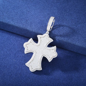 Platinum Plated Cross Pendant With Round Brilliant Cut Diamonds Micro Insert Men's Hiphop Religious <b>Charm</b> Gift - Product Image 3