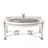 Plat de service ovale de luxe en acier inoxydable avec couvercle roulant, chauffe-plat de buffet, ensemble de réchauds de traiteur avec supports à combustible