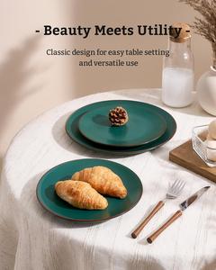 Plato de Cena de Cerámica Verde Esmeralda, Acabado Mate, Borde de Contraste Intenso, Diseño Duradero, Perfecto para Comedor Moderno en el Hogar y Restaurantes - Product Image 4
