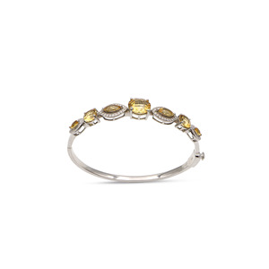 Classic 925 Sterling <b>Silver</b> Citrine <b>Bangle</b> Marquise Cut White Gold Tone Rhodium Plated <b>Bracelet</b> Diamond Dust Clasp for Women - Product Image 4