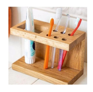 New Standing Natural Wood Toothbrush Rack for <b>Living</b> Room & Bathroom Single Tier Sustainable 1 Tube & 5 toothbrush Holder - Product Image 2