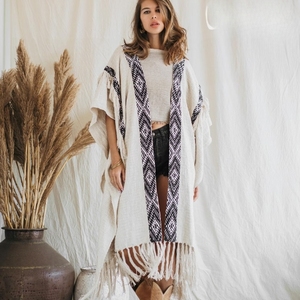 Vestido Kimono Tipo Poncho Bohemio Blanco para Mujer, Cárdigan para Festival, Túnica Hippie, Abrigo para Ceremonia, Vestido Gitano - Product Image 3