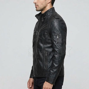 Men's Winter Motorbike <b>Racing</b> <b>Jacket</b> Genuine Cow Skin Leather Zipper Front Breathable Eco-Friendly Customizable Design - Product Image 3