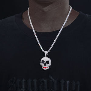 Collar con Colgante de Calavera Iced Out, Chapado en Plata, Acero Inoxidable, Joyería Hip Hop Unisex, Amuleto de Moissanita, Colgantes Temáticos para Fiestas - Product Image 1