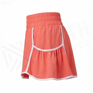 Mini-jupe trapèze corail pour femme, taille élastique, respirante, style sportif avec poche, couleur unie, idéale pour l'été - Product Image 1