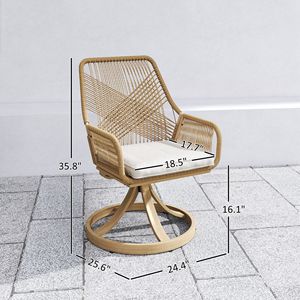 Set di 2 Sedie da Pranzo Girevoli in Rattan Kaki con Cuscini Morbidi per Cortile, Prato, Portico e Giardino - Product Image 3