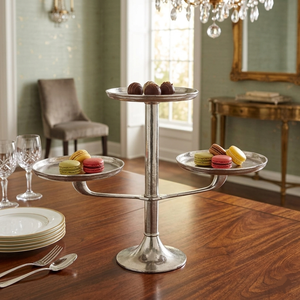 Modern <b>3</b> <b>Tier</b> Offset Metal <b>Cake</b> <b>Stand</b> Silver Stepped Cupcake Display Rack Industrial Chic Serving Tray for Wedding & Buffet - Product Image 2