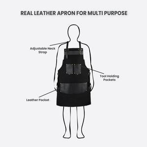Tablier en toile robuste avec poches, logo personnalisé, sangle de cou en cuir réglable, attaches dorsales, uniforme professionnel pour barman - Product Image 3