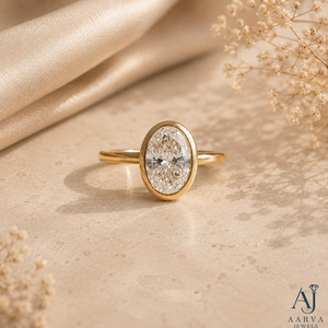 Anillo de Compromiso de Moissanita con Corte Ovalado, Engaste de Bisel, Banda Solitaria en Oro Rosa de 14K, Certificado IGI para Mujer - Product Image 1