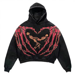 Sudadera con Capucha Gótica para Mujer, Diseño de Corazón de Esqueleto Negro, con Bolsillos, Corte Regular, Diferentes Diseños - Product Image 1
