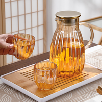 Carafe à eau en verre de 60 oz au design classique avec poignée en forme de citrouille, couvercle, passe au lave-vaisselle, pichet à eau en verre