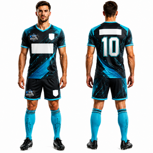 Uniforme de Fútbol de Primera Calidad, Camiseta y Pantalones Cortos con Cuello en V, Mangas Cortas, Tela de Poliéster Transpirable, Uniforme para Adultos y Jóvenes - Product Image 1