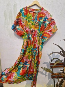 Women Cotton Boho <b>Kaftan</b> Dress Floral Print Loose <b>Maxi</b> <b>Kaftan</b> Beach Wear Summer Lounge Wear Stylish Comfortable Dress - Product Image 2