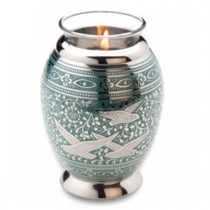 Porte-bougie doré à motifs floraux avec bougie chauffe-plat, accent décoratif pour la maison, urne funéraire ronde pour cendres humaines avec sac gratuit - Product Image 6