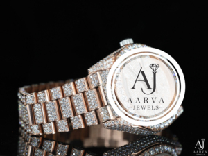 AARVA JEWELS นาฬิกาเพชรหรูหราสำหรับผู้หญิง 38 มม. สายสแตนเลสทรงกลม จอแสดงผลควอตซ์แบบอะนาล็อก ตัวล็อคแบบพับได้ - Product Image 5