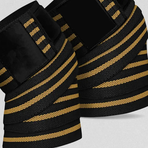 Rodillera de punto al por mayor, negra con rayas doradas, transpirable, con cierre de velcro, unisex, protección para todas las estaciones - Product Image 5