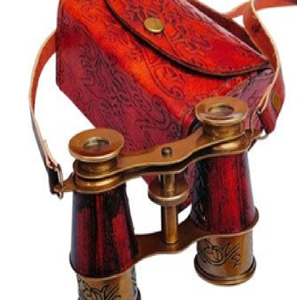 Telescopio náutico grande de latón con estuche de viaje cilíndrico protector de cuero rojo. Disponible a precios de mayorista. - Product Image 3