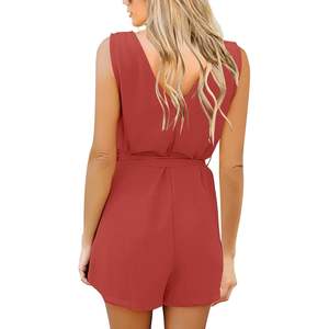 2025 <b>Women's</b> <b>Casual</b> Short Sleeve <b>Jumpsuits</b> Romper Belted Overlay Keyhole Back <b>for</b> Everyday Wear - Product Image 3