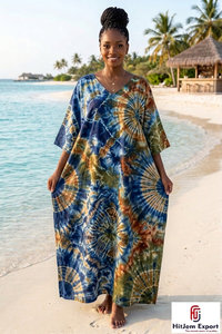 Vestido Kaftán Estampado Personalizado para Mujer, Traje de Playa Holgado, Ropa de Verano de Tela Ligera, Ideal para Vacaciones en Resorts y en la Isla - Product Image 4