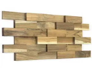 Offre Spéciale : Revêtement Mural Flottant en Bois de Teck 100% Fabriqué dans la Jawa Tengah, Style Moderne Carré ou Rectangulaire, pour Intérieur (Salle de Sport, Salle de Bain, Cuisine) et Extérieur - Product Image 3
