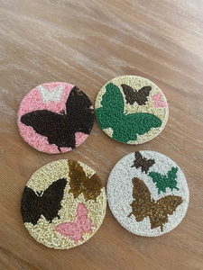 Handmade Eco-Friendly Luxury Customizable Seed <b>Bead</b> & Cotton <b>Coasters</b> Set of 4 Butterfly Designs by Whimsy Art Craft - Product Image 5